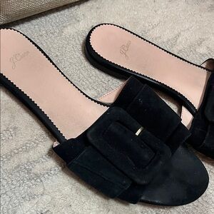 J. Crew Black large buckle Suede Women's Mules